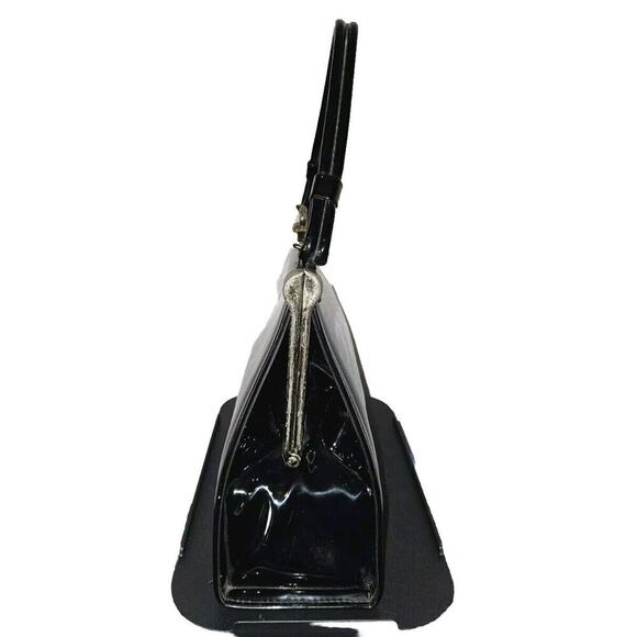 Vintage 1950s 1960's Black Patent Leather Framed Purse Short handle Classy U.S.A - Picture 7 of 13